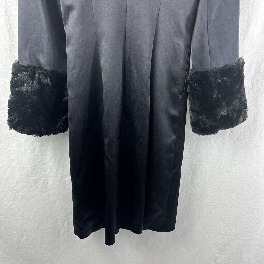 Hype Vintage Faux Fur Sequin Trim Black Silk Goth Evening Long Jacket Womens 8 - Picture 12 of 15